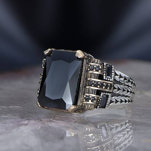 Chain Series 925 Sterling Zircon Stone Men's Silver Ring - 1