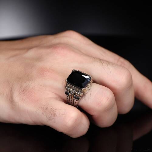 Chain Series 925 Sterling Zircon Stone Men's Silver Ring - 3