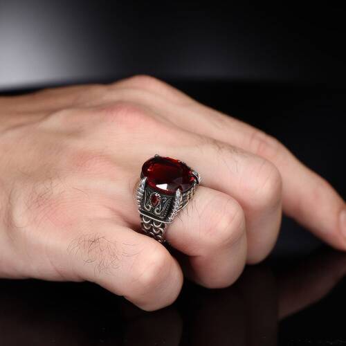 Chain Series 925 Sterling Zircon Stone Men's Silver Ring - 3