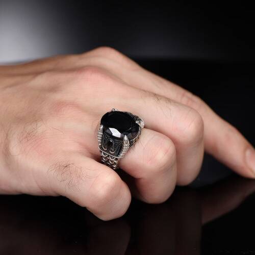 Chain Series 925 Sterling Zircon Stone Men's Silver Ring - 3