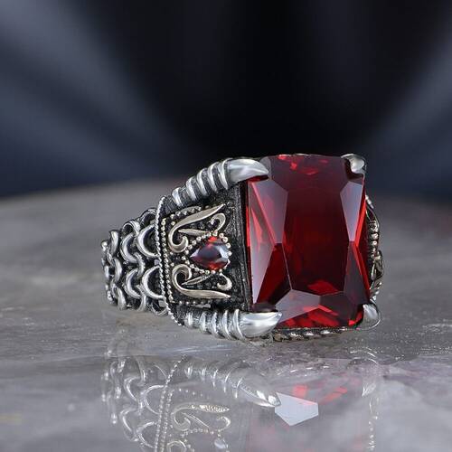 Chain Series 925 Sterling Zircon Stone Men's Silver Ring - 2