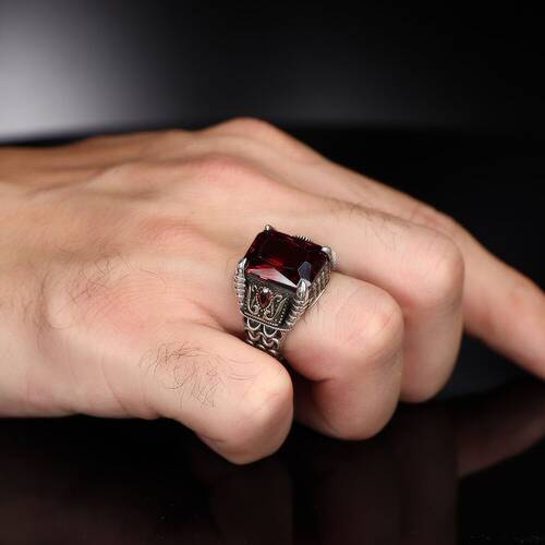 Chain Series 925 Sterling Zircon Stone Men's Silver Ring - 3