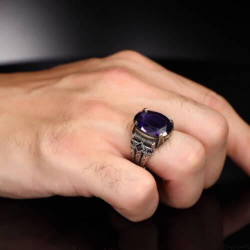 Chain Series 925 Sterling Zircon Stone Men's Silver Ring - 3