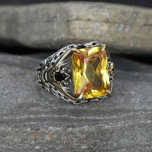 Chain Series Citrine Stone 925 Sterling Silver Men's Ring - 1