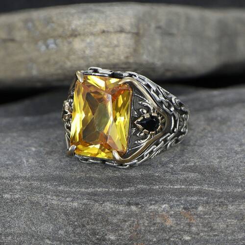 Chain Series Citrine Stone 925 Sterling Silver Men's Ring - 2