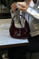 Cherry Patent Leather Burgundy Baguette Bag - 2