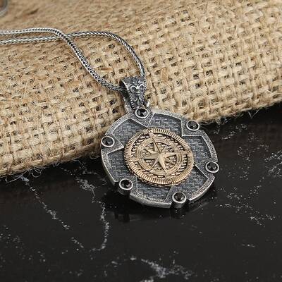 Compass Model 925 Sterling Silver Men's Necklace - 1