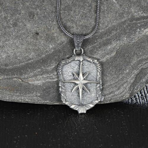 Compass Model 925 Sterling Silver Men's Necklace - 1