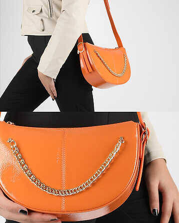 Cross Chain Detail Leather Strap Shoulder Bag - 1