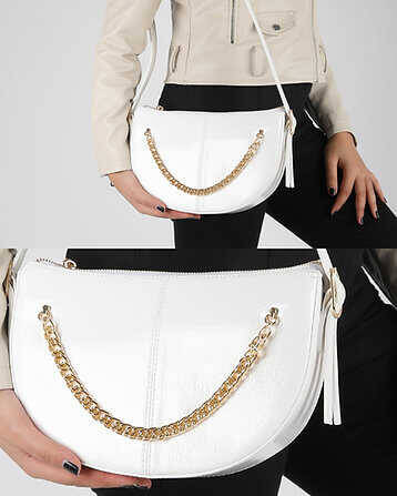 Cross Chain Detail Leather Strap Shoulder Bag - 1