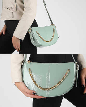 Cross Chain Detail Leather Strap Shoulder Bag - 1