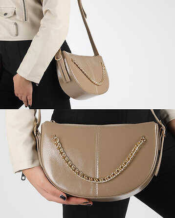 Cross Chain Detail Leather Strap Shoulder Bag - 1