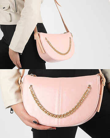 Cross Chain Detail Leather Strap Shoulder Bag - 1