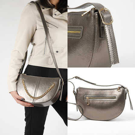 Cross Chain Detail Leather Strap Shoulder Bag - 1