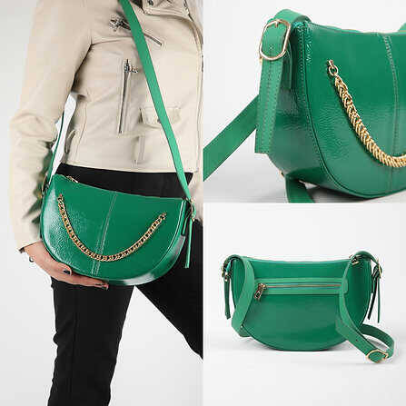 Cross Chain Detail Leather Strap Shoulder Bag - 1