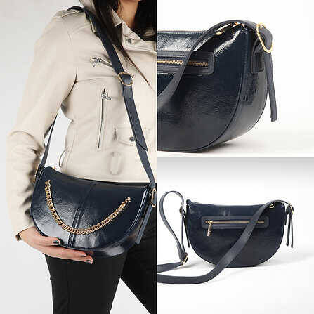 Cross Chain Detail Leather Strap Shoulder Bag - 1