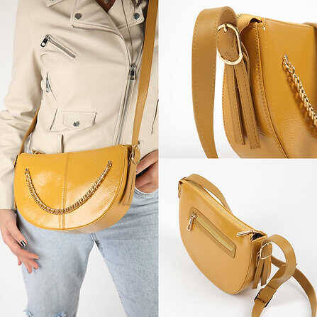 Cross Chain Detail Leather Strap Shoulder Bag - 1