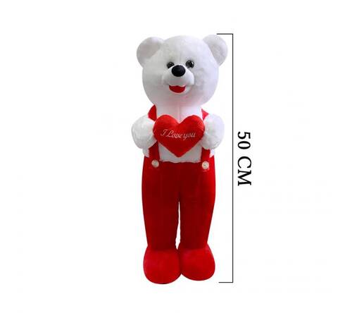 Cute Bear in Overalls Holding a Heart 50 cm Red - 1