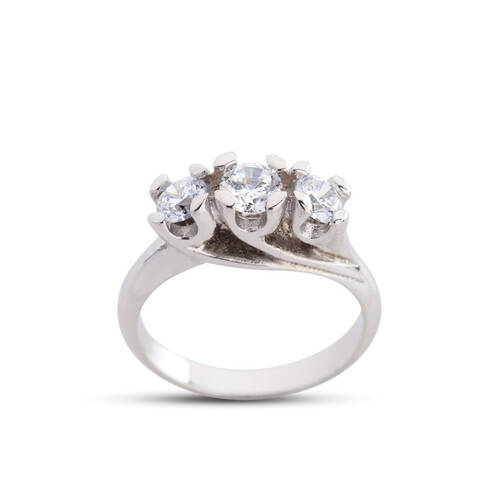 Diamond Mounted Tria Rose White Silver Ring - 1