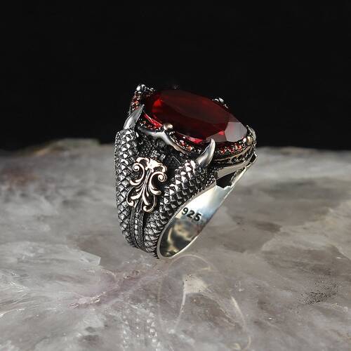 Eagle Claw Model Zircon Stone 925 Sterling Silver Men's Ring - 2