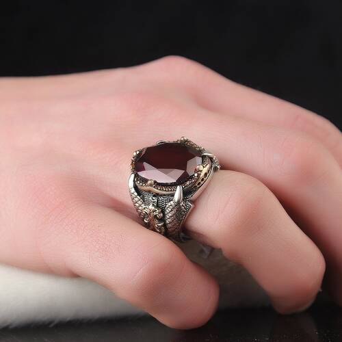 Eagle Claw Model Zircon Stone 925 Sterling Silver Men's Ring - 3