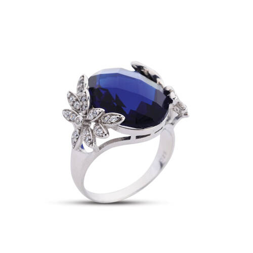 Flower Garden Blue Stone White Ring - 1