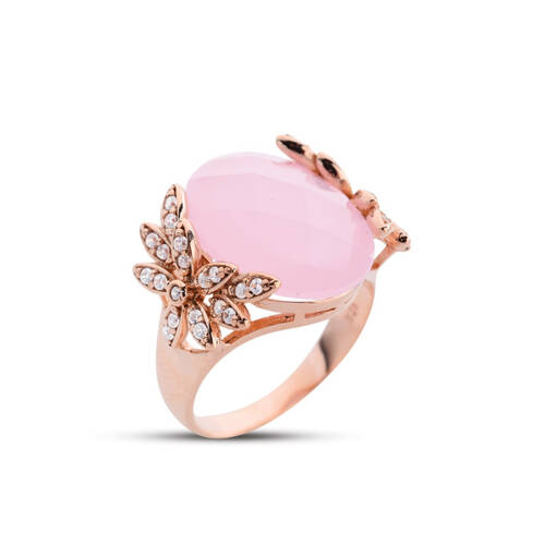 Flower Garden Pink Quartz Stone Rose Ring - 1