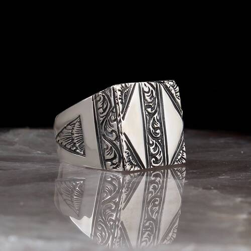 Handmade Pencil Workmanship 925 Sterling Silver Men's Ring - 1