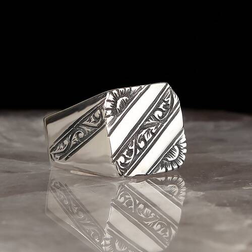 Handmade Pencil Workmanship 925 Sterling Silver Men's Ring - 1