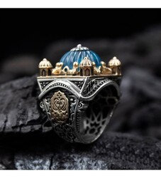 Islamic Master Design Kubbetü's-Sahre Glaze Silver Men's Ring - 1