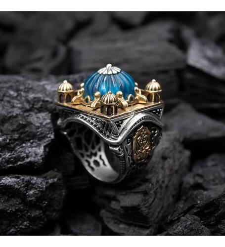 Islamic Master Design Kubbetü's-Sahre Glaze Silver Men's Ring - 3