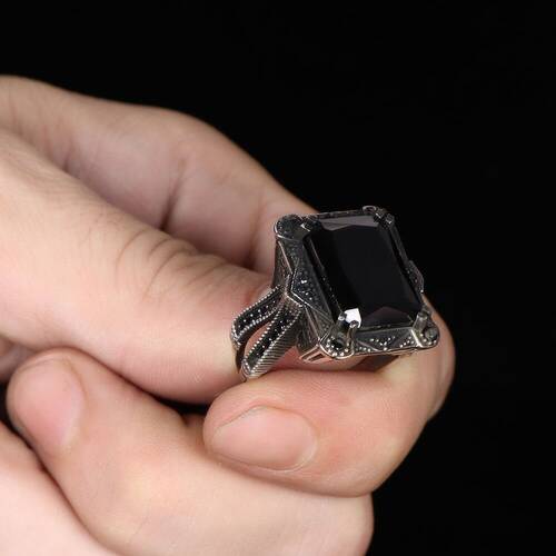 King Chain Model Zircon Stone 925 Sterling Silver Men's Ring - 3