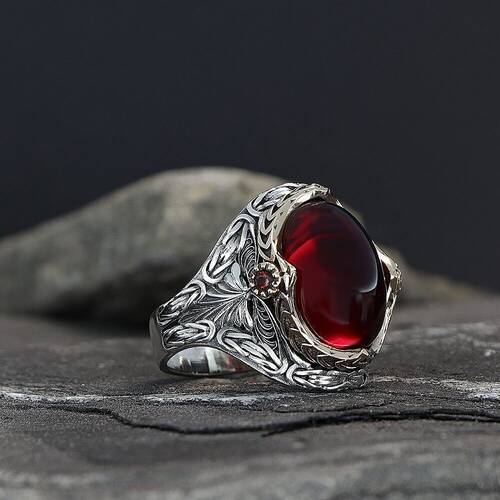 King Chain Model Zircon Stone 925 Sterling Silver Men's Ring - 1