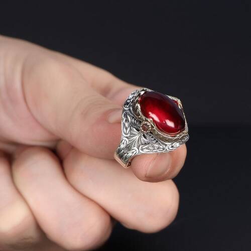 King Chain Model Zircon Stone 925 Sterling Silver Men's Ring - 2