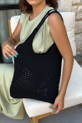 Knitted Black Shoulder Bag - 1