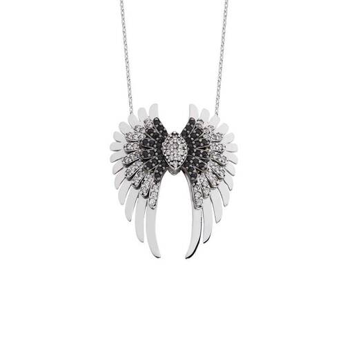 Large Angel Wing Silver Necklace - 1