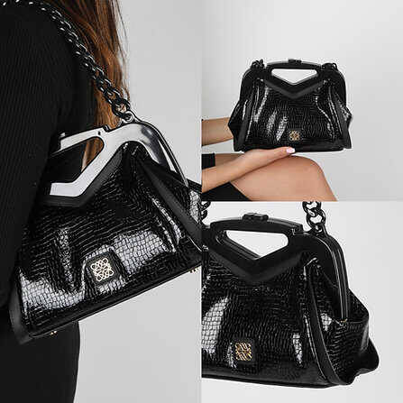 Leather Chain Strap Hand and Shoulder Bag - 1