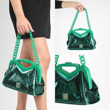 Leather Chain Strap Hand and Shoulder Bag - 1