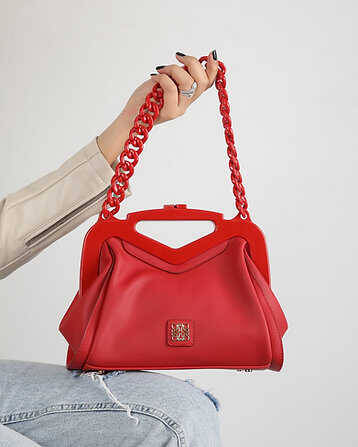 Leather Handbag with Chain Strap - 1