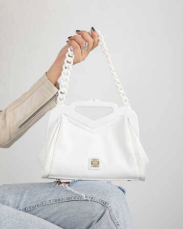 Leather Handbag with Chain Strap - 1