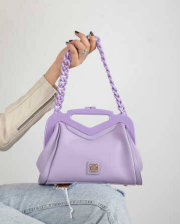 Leather Handbag with Chain Strap - 1