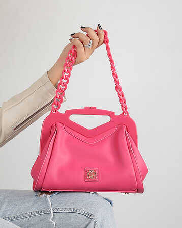 Leather Handbag with Chain Strap - 1