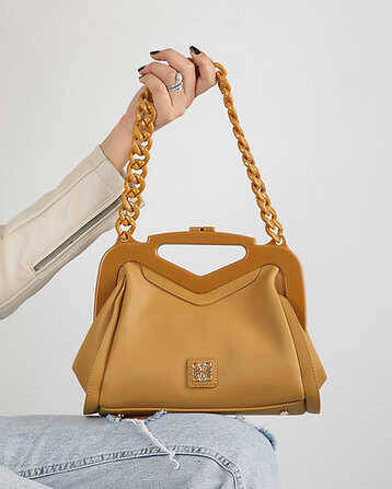 Leather Handbag with Chain Strap - 1