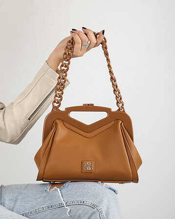 Leather Handbag with Chain Strap - 1