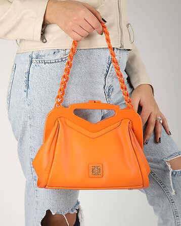 Leather Handbag with Chain Strap - 1