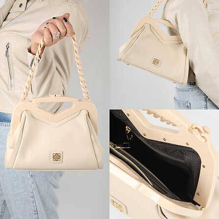 Leather Handbag with Chain Strap - 1