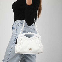 Leather Shoulder Bag with Chain Strap - 1