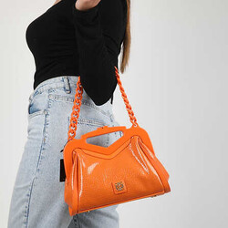 Leather Shoulder Bag with Chain Strap - 1