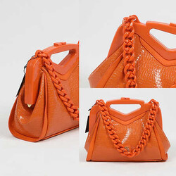 Leather Shoulder Bag with Chain Strap - 2