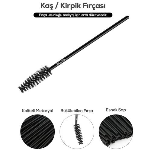 Mujgan 50 Pack Eyebrow Eyelash Combing Brush Black Color Mujgan - 2